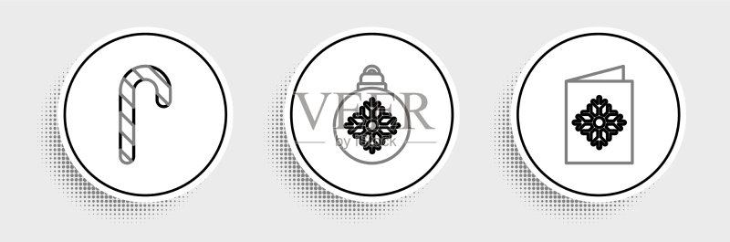 圣诞节明信片糖果手杖线条组合图标素材
