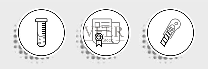 线条文具刀试管和烧瓶图标素材