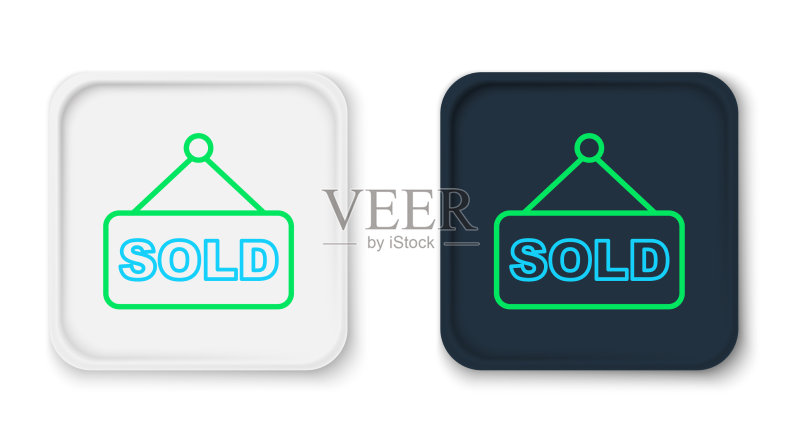 带有“Sold”文字的线条悬挂标志图标图标素材