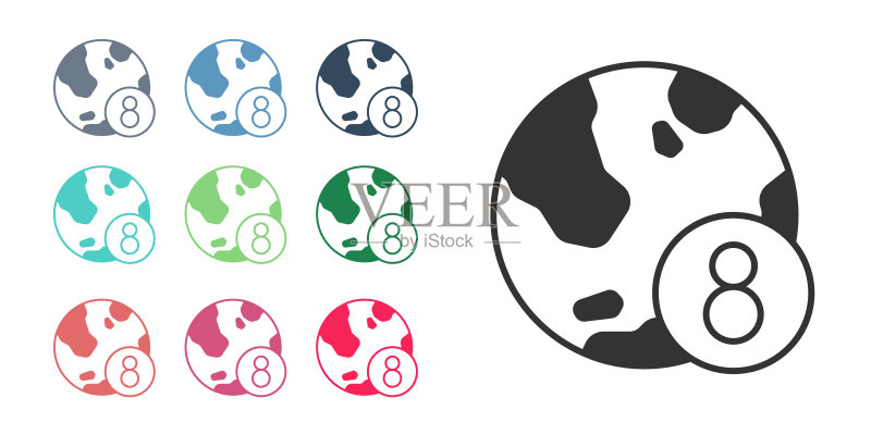 白色背景上的黑色3月8日国际妇女节图标图标素材