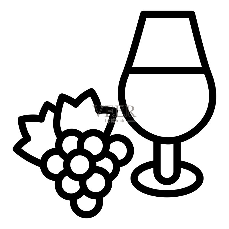 葡萄酒杯和葡萄线条图标图标素材