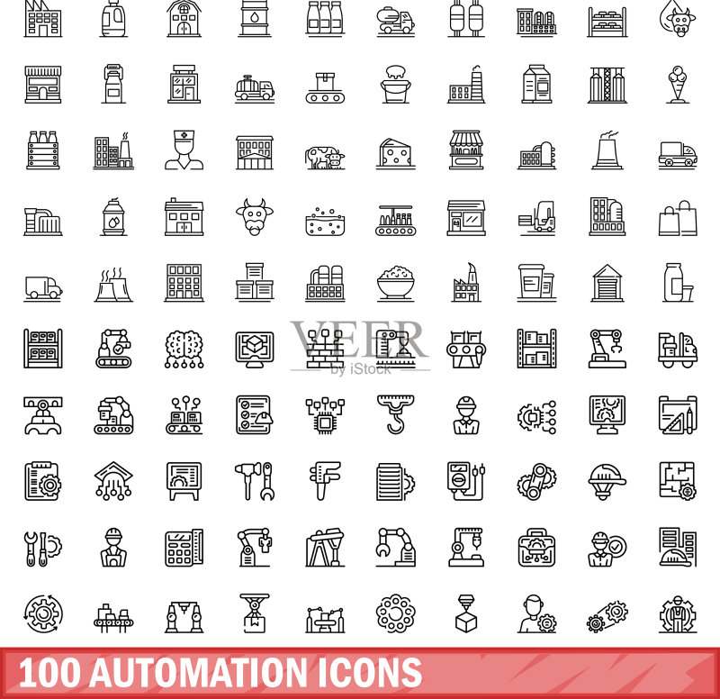 100个自动化图标轮廓风格合集图标素材