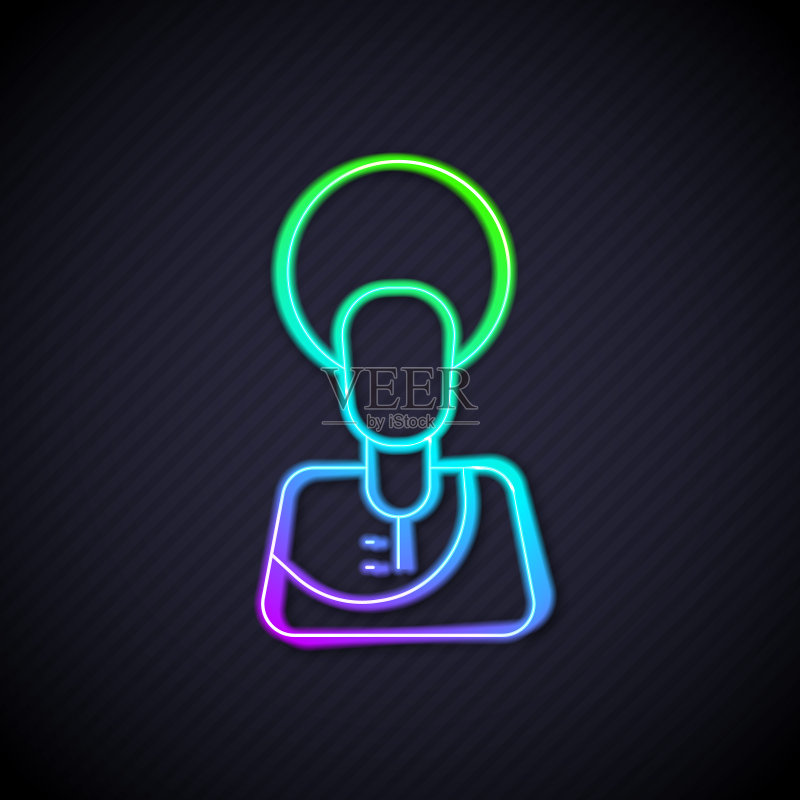 黑色背景上发光的耶稣基督霓虹灯矢量图标图标素材