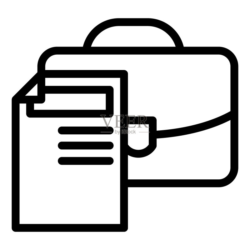 公文包线性图标:作品集和文件矢量图,隔离在白色背景上,专为App设计的办公包轮廓样式,EPS 10图标素材