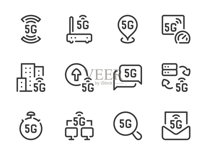 5G通信技术与无线网络矢量线性图标图标素材