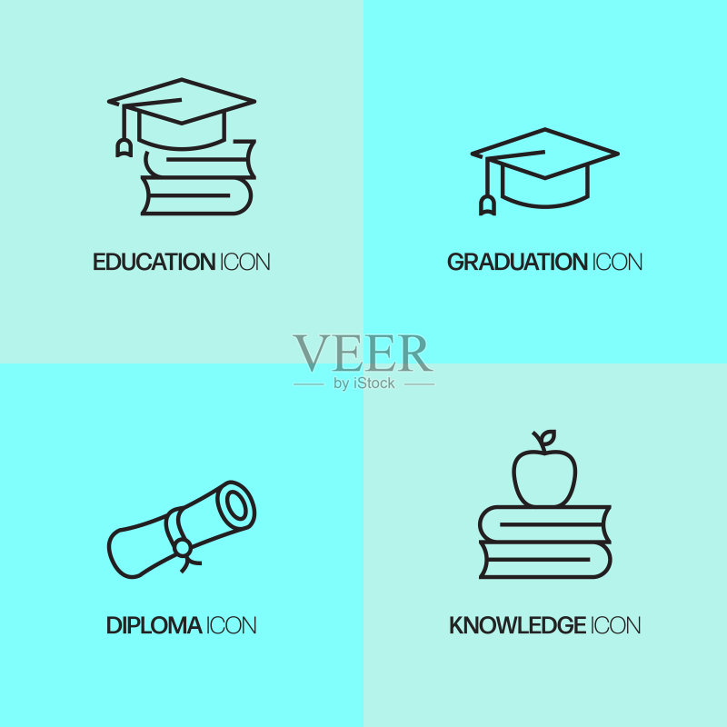 教育和学校相关线条图标,矢量符号图图标素材