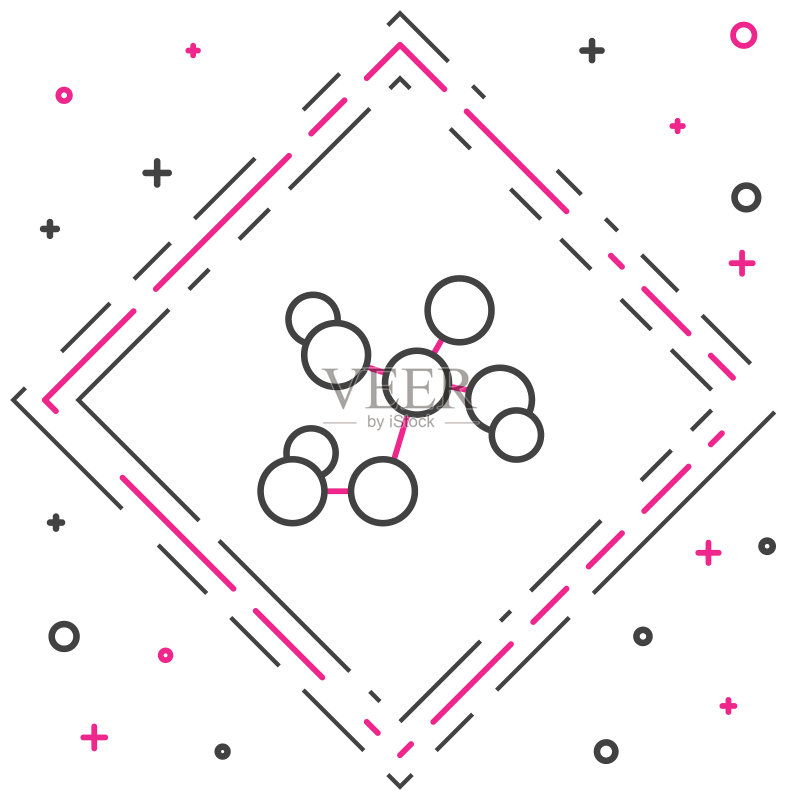 白色背景上的化学式线性图标。用于创新医学、健康、研究和科学的抽象六边形。彩色轮廓概念。矢量图图标素材