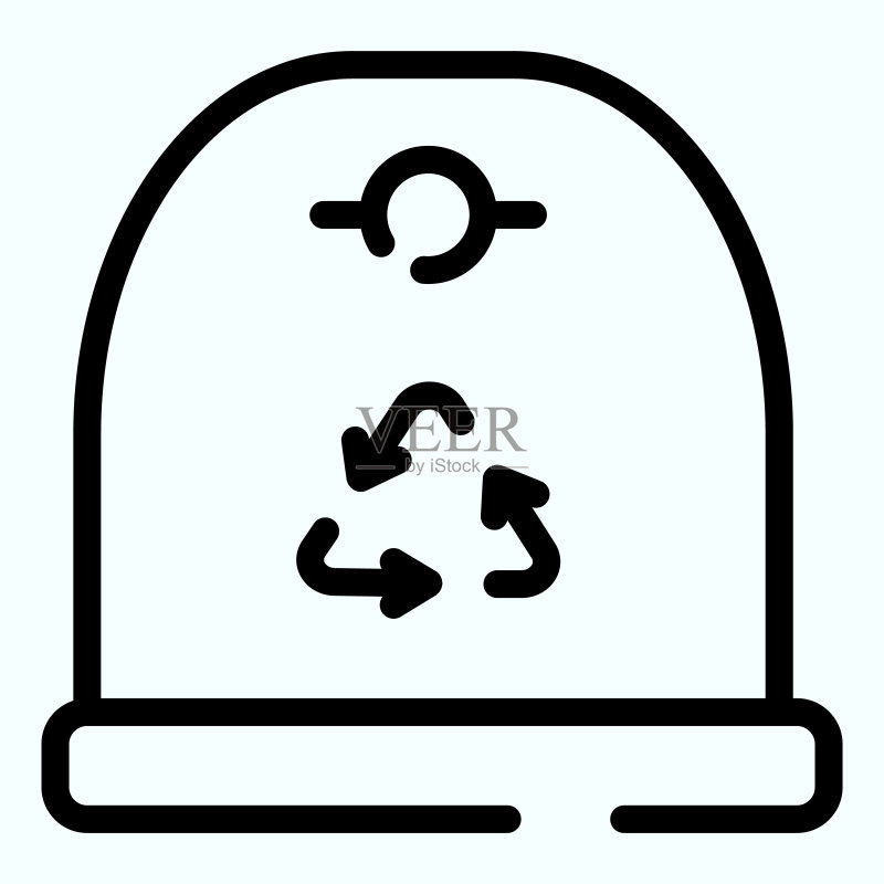 可回收垃圾箱线条图标。可回收垃圾矢量图,白色背景。垃圾箱轮廓样式设计,适用于应用程序。图标素材