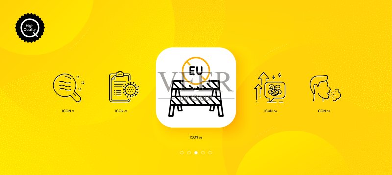 欧盟关闭边境、皮肤状况和冠状病毒报告细线图标,用于Web应用程序和印刷的矢量素材图标素材