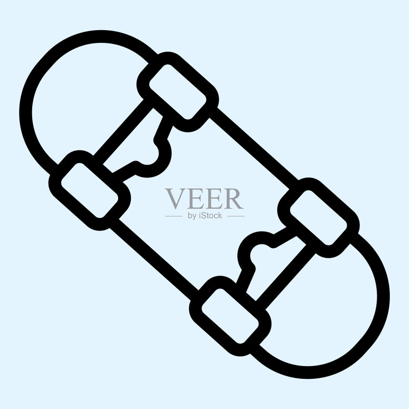 滑板线条图标:带轮子的公路运动器材,用于应用程序的矢量设计概念,白色轮廓图图标素材