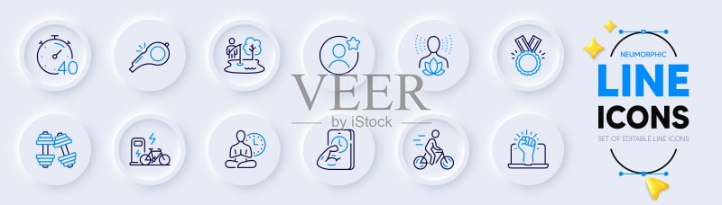 定时器、钓鱼地点和最佳朋友线性图标,适用于Web应用程序。象形图矢量图标图标素材