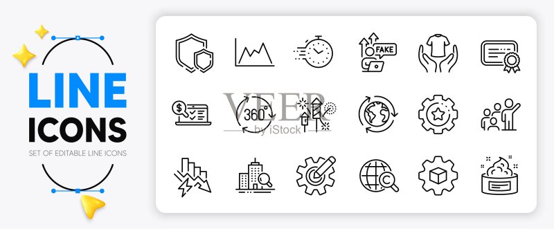 在线会计、虚假网络和证书线性图标。适用于Web应用程序。矢量图图标素材