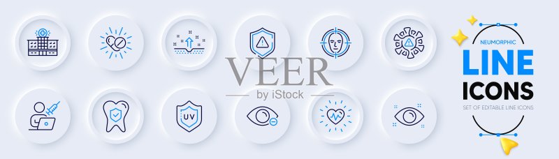 干净的皮肤、心跳和医疗药物线性图标,适用于Web应用,象形图标,矢量图图标素材