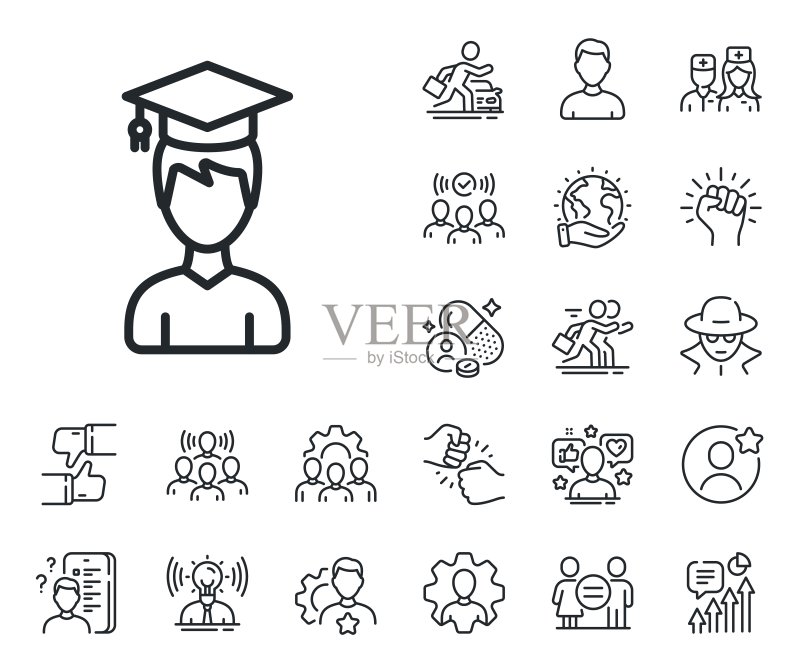 戴毕业帽的男子线条图标,教育行业图标素材