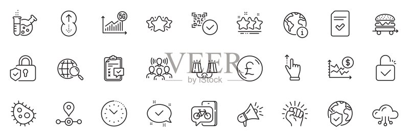 化学实验室、云计算和授权线性图标包,适用于Web应用程序矢量素材图标素材