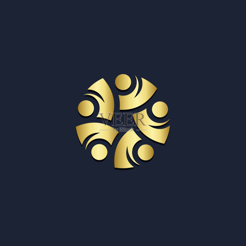 圆形抽象团结金色Logo图标素材
