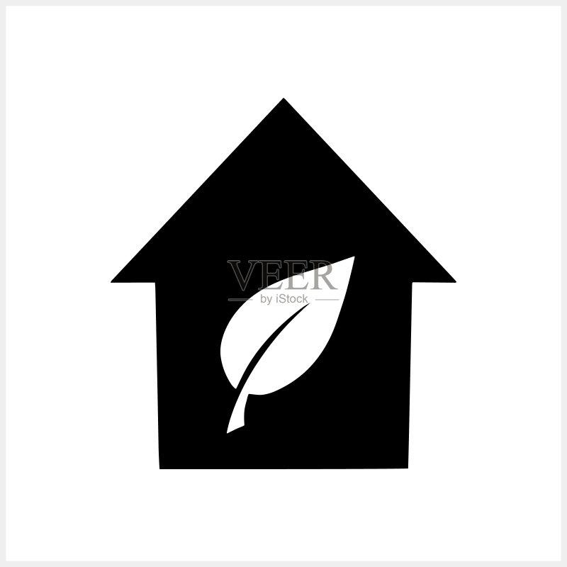 生态住宅图标,带树叶的房屋矢量素材图标素材