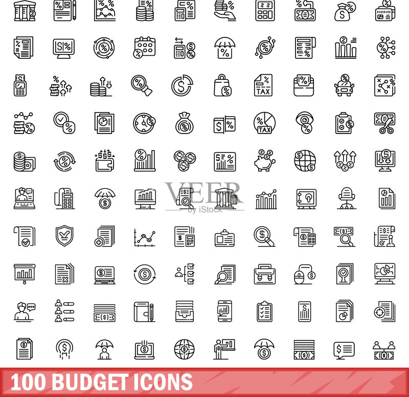 100个预算图标轮廓样式图标素材