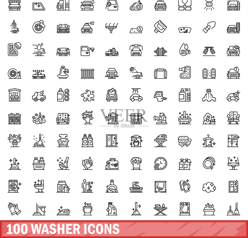 100个垫圈图标,轮廓风格图标素材