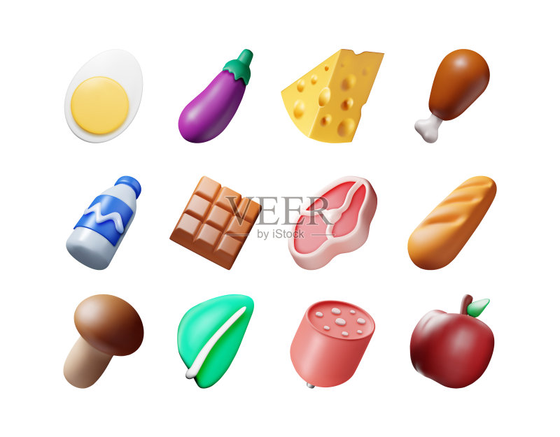 新鲜产品3D模型图标素材