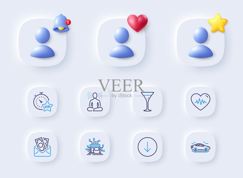 VIP定时器、心跳和向下滚动线性图标。适用于Web应用程序、印刷品。矢量图图标素材