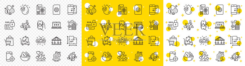 楼层平面图、二维码和促销袋线条图标。适用于Web应用程序。矢量素材图标素材