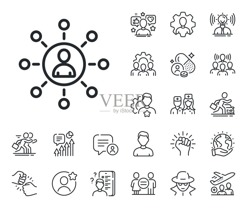 商业网络线性图标:团队合作与人才竞争图标素材