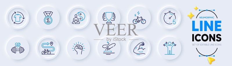 更换衣服、赋能和自行车道线条图标 - 网页应用矢量图图标素材