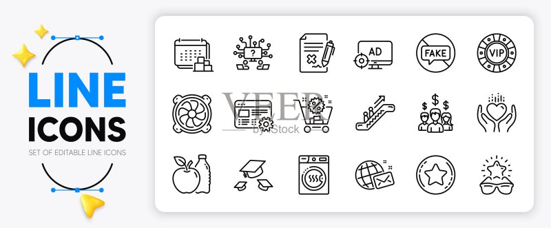 会员星、薪资员工和Web设置线条图标。适用于Web应用程序。矢量图标素材