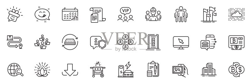 工程团队、国际版权和莲花线条图标包,适用于Web应用程序,矢量图图标素材