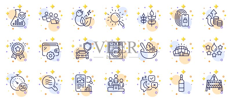 通货膨胀、团队合作和质量线性图标集,适用于Web应用图标素材