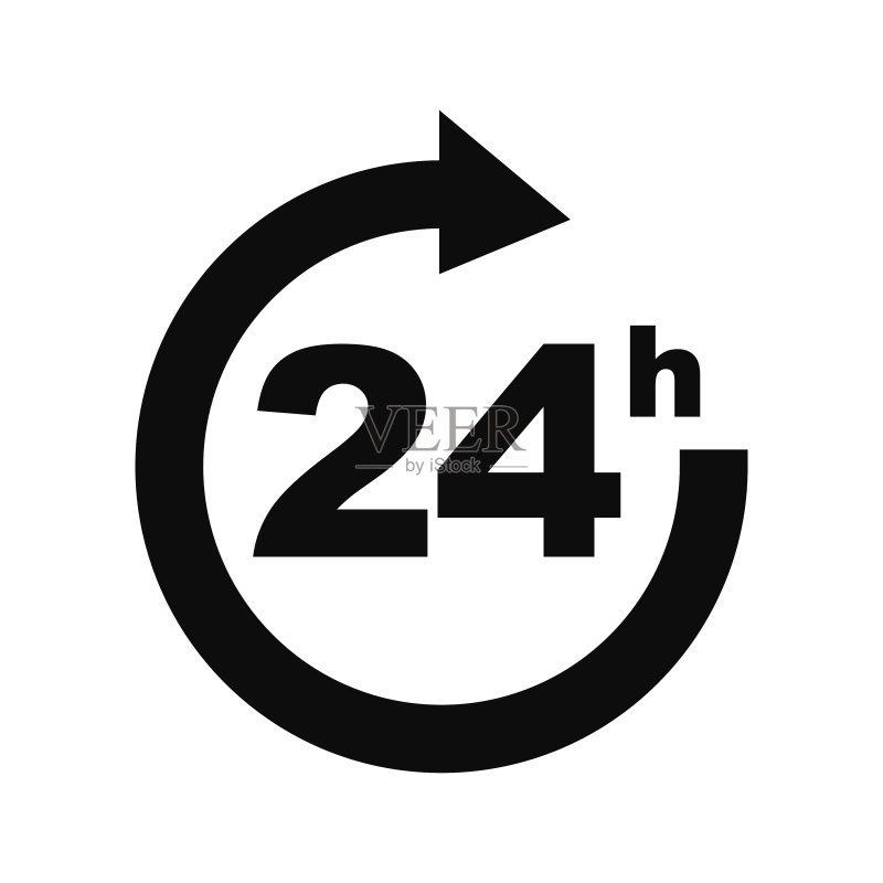 24小时矢量黑色线条图标图标素材
