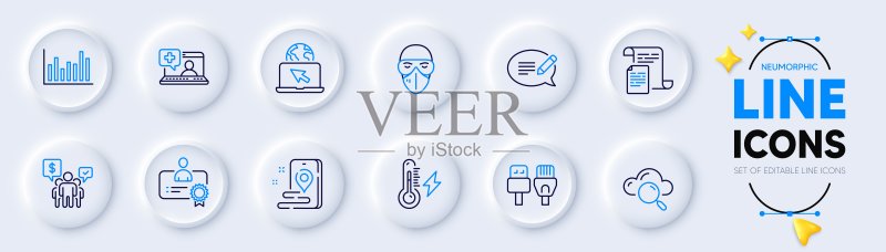 消息、电脑线缆和文档线条图标图标素材