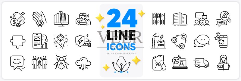 拼图、笑脸和最佳APP线性图标集,适用于Web应用程序,矢量图标素材