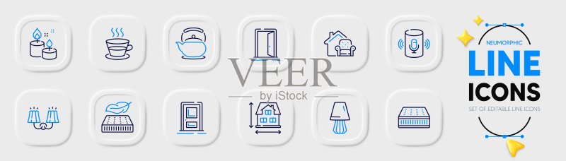 网页应用语音助手和壁灯线图标。象形图。矢量图标素材