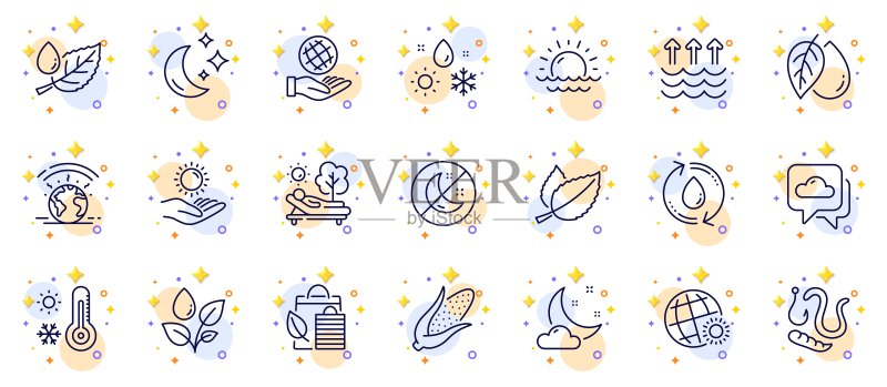 用于Web应用程序的月亮、生物购物和夜晚天气图标轮廓集。象形图图标。矢量图图标素材