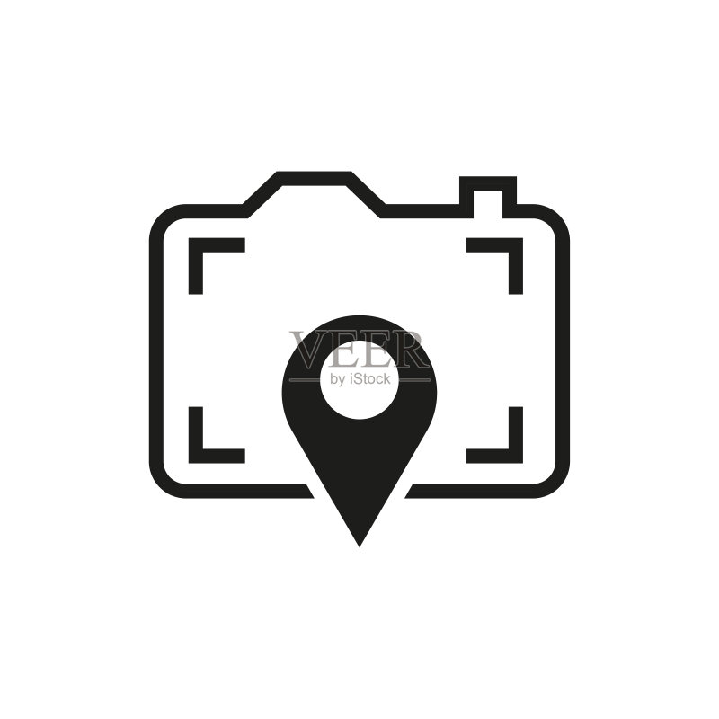 地点标记和相机图标组合Logo矢量插画图标素材