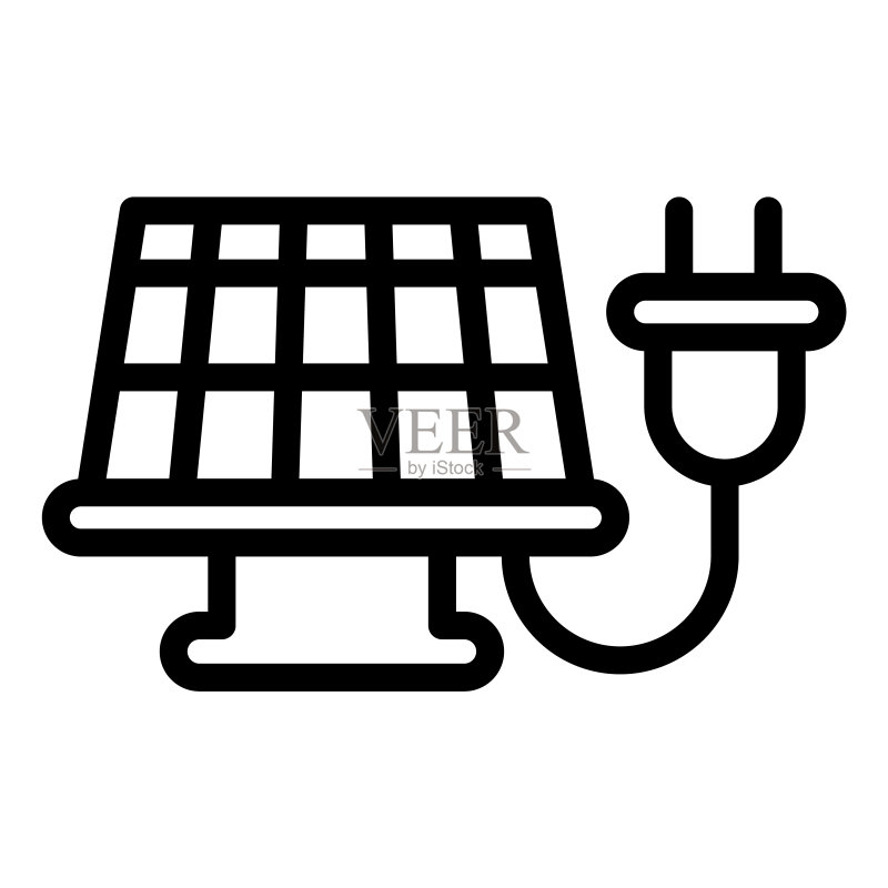 太阳能电池板和插头线性图标:智能家居的替代绿色能源矢量标志图标素材
