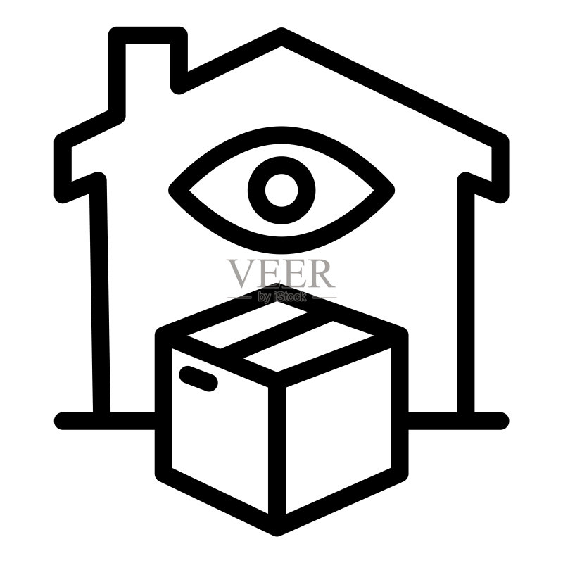 带眼睛和盒子的房子线性图标图标素材