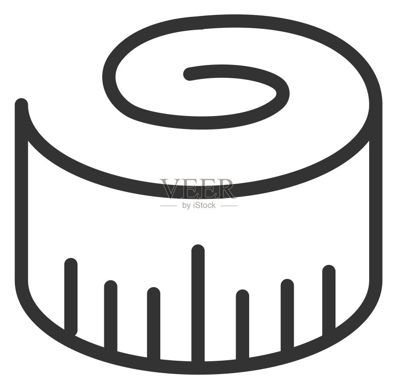 卷尺线稿图标:缝纫工具,裁缝符号,白色背景图标素材