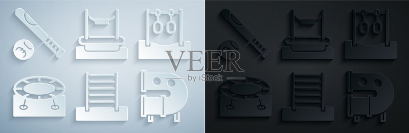 瑞典墙体体操吊环跳跃组合图标素材