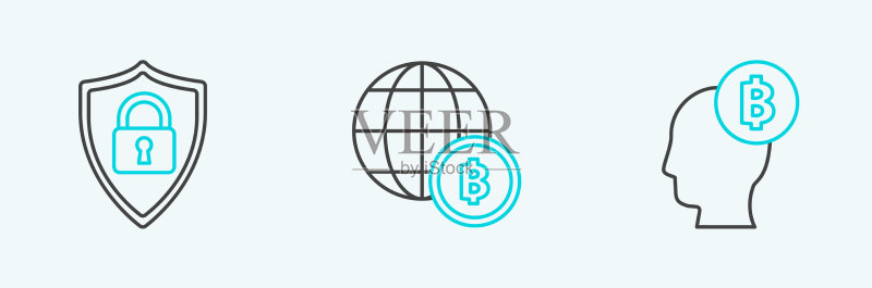 比特币思考盾牌安全锁图标素材
