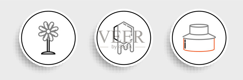 养蜂人防护帽鲜花线条banner图标素材