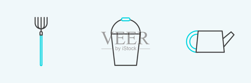 水管喷壶园艺叉水桶组合图标素材