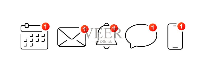 通知图标:线条、黑色、信封通知、新消息矢量图标图标素材