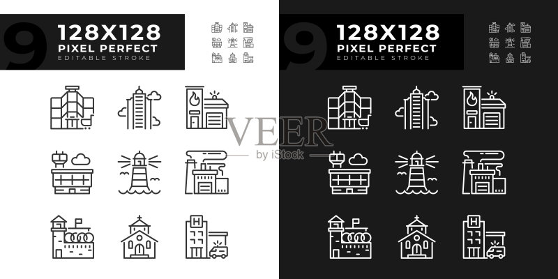 可编辑的完美像素建筑图标图标素材