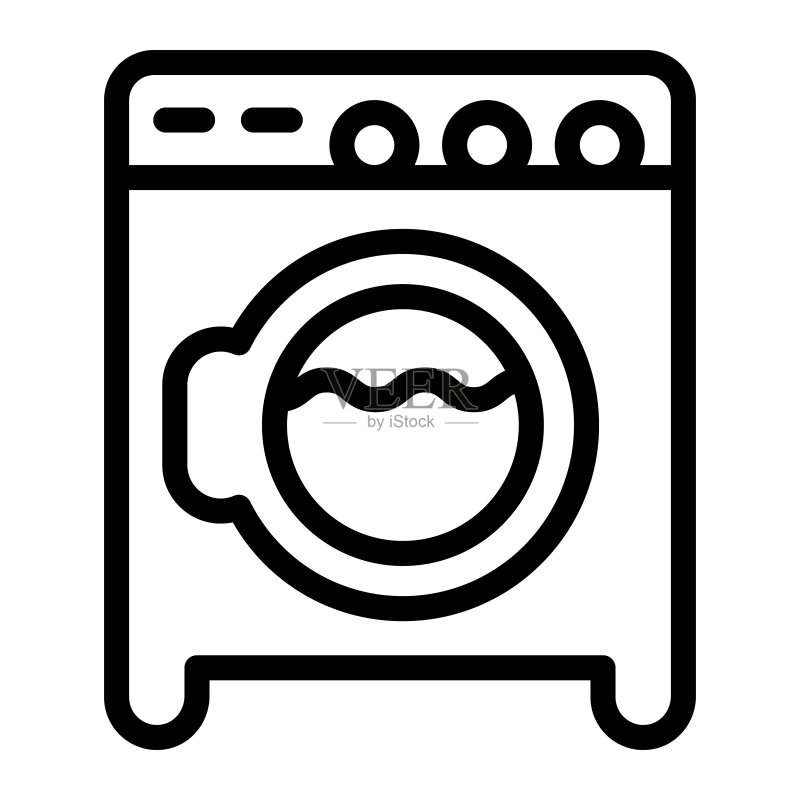 洗衣机线条图标:家庭电器卫生概念图标素材