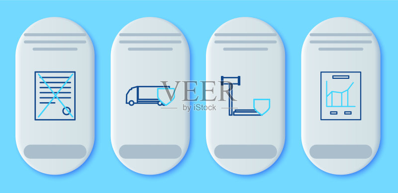 线条集:带盾牌的货运卡车图标素材