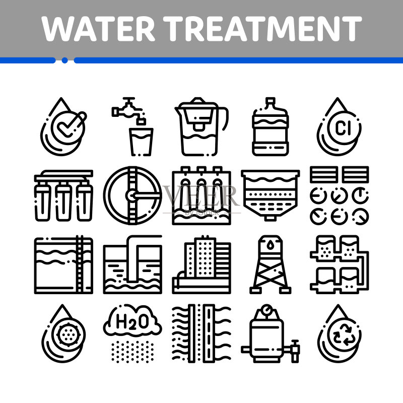 水处理项目细线图标集图标素材