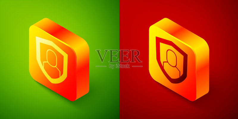 绿色背景上的2.5D用户保护图标图标素材